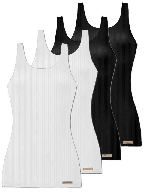 comazo earth 4er Sparpack Damen Unterhemd Achselträger , Gr.44, schwarz-weiss schwarz-weiss | 44