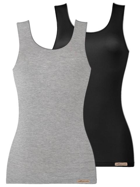 comazo earth 2er Sparpack Damen Unterhemd Achselträger , Gr.44, grau-melange-schwarz grau-melange-schwarz | 44