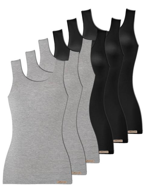 comazo earth 6er Sparpack Damen Unterhemd Achselträger , Gr.40, grau-melange-schwarz grau-melange-schwarz | 40