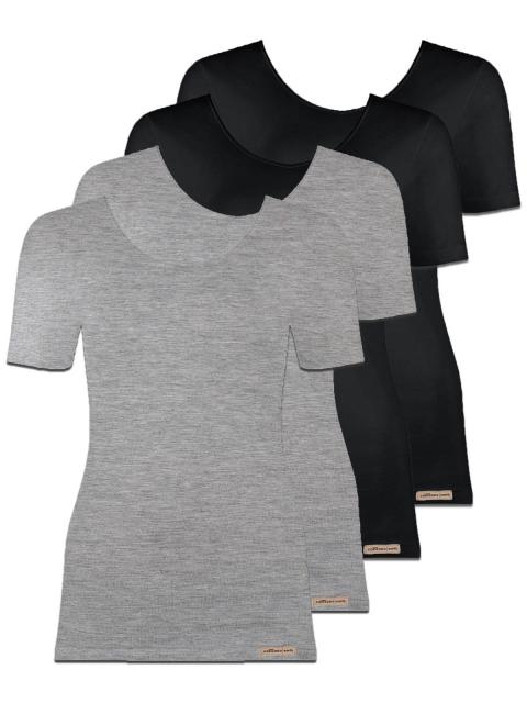 comazo earth 4er Sparpack Damen Shirt 1/4 Arm , Gr.44, grau-melange-schwarz grau-melange-schwarz | 44