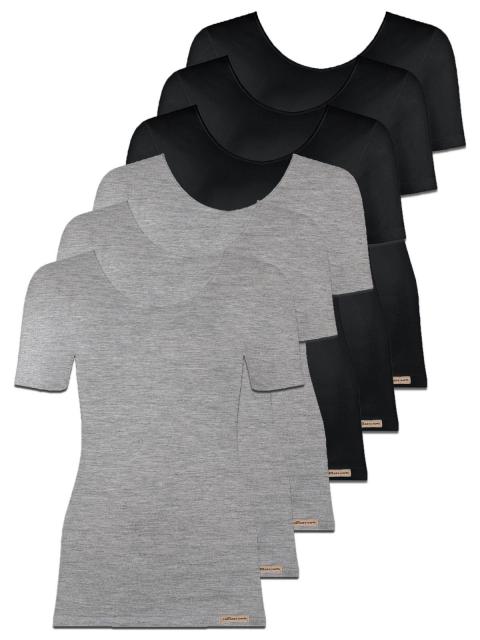 comazo earth 6er Sparpack Damen Shirt 1/4 Arm , Gr.38, grau-melange-schwarz grau-melange-schwarz | 38