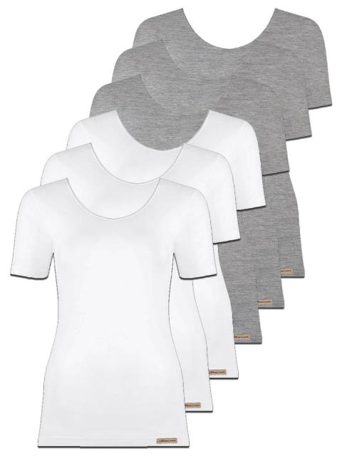 comazo earth 6er Sparpack Damen Shirt 1/4 Arm , Gr.40, grau-melange-weiss grau-melange-weiss | 40