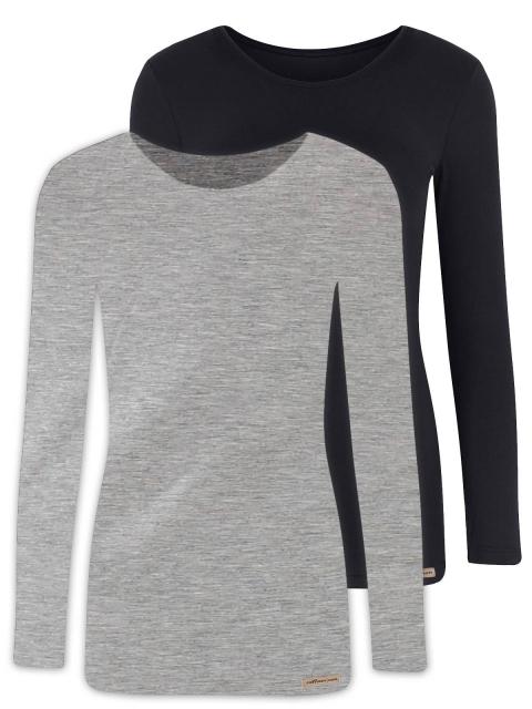 comazo earth 2er Sparpack Damen Shirt 1/1 Arm, , 42, grau-melange-schwarz grau-melange-schwarz | 42