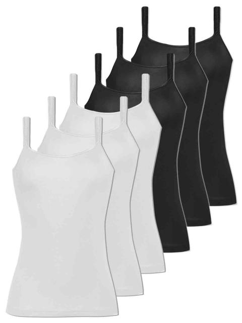 Comazo 6er Sparpack Damen Hemd breiter Träger, , 40, schwarz-weiss Schwarz | weiss | 40
