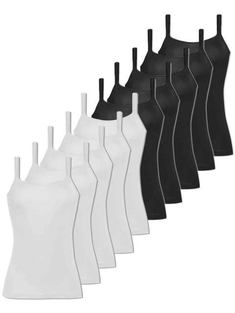 Comazo 10er Sparpack Damen Hemd breiter Träger, , 46, schwarz-weiss Schwarz | weiss | 46