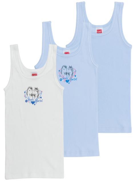 Sweety for Kids Mädchen Unterhemd 3er Pack Feinripp 8051 Gr. 140 in weiss-pastellblau