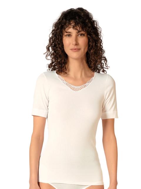 Huber Damen Shirt kurzarm Cotton Embroidery 015030 Gr. 48 in white