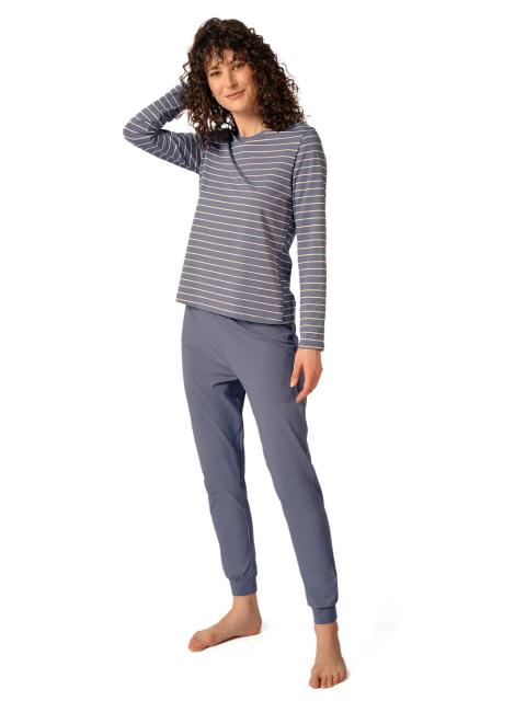 Huber Damen Pyjama lang hautnah Night Basic Selection 019019 Gr. 42 in denim stripes