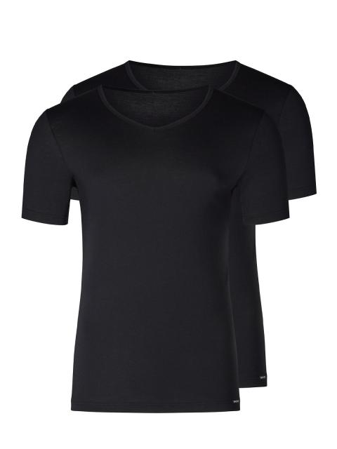 Skiny Herren V-Shirt kurzarm 2er Pack Shirt Multipack 086911 Gr. XXL in black black | XXL