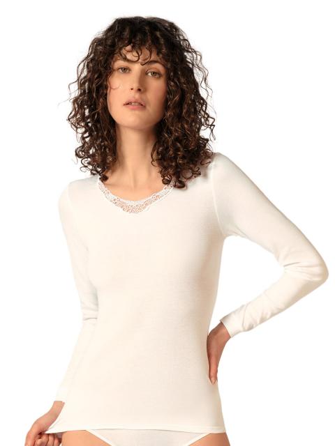 Huber Damen Shirt langarm Cotton Embroidery 015031 Gr. 46 in white white | 46