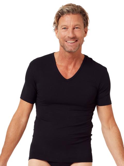 Huber Herren V-Shirt kurzarm hautnah Cool Lyocell Selection 110053 Gr. 3XL in black black | 3XL