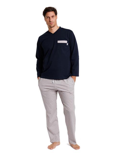 Kumpf Body Fashion Pyjama V-Neck ORGANIC 99974922 Gr. XL/54 in navy-sand navy-sand | XL/54