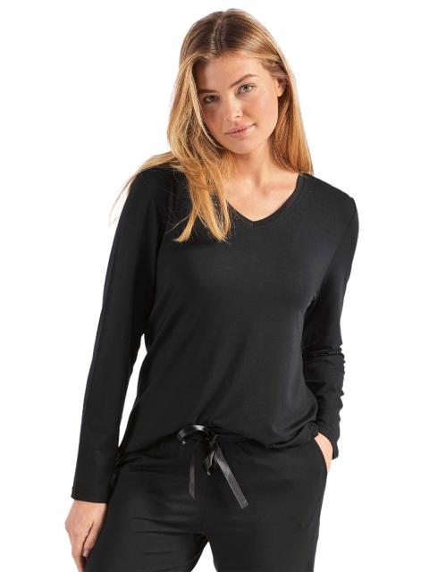 Damen Langarm-Shirt Loungewear Modal 16 470 874 0 Gr. 44 in schwarz